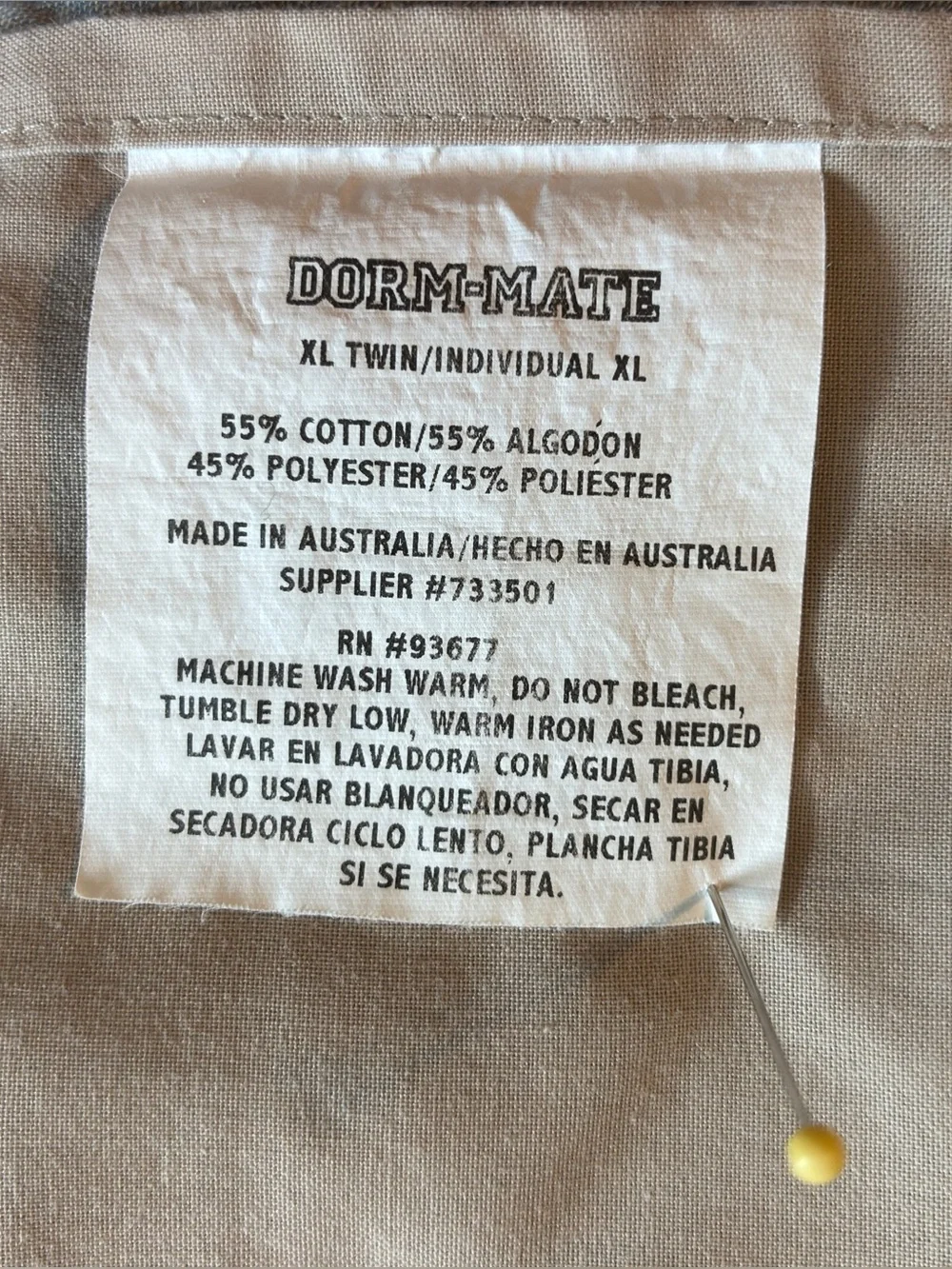 DORM-MATE XL Twin Sheet Set - Made in Australia - Cotton Blend 65X100”